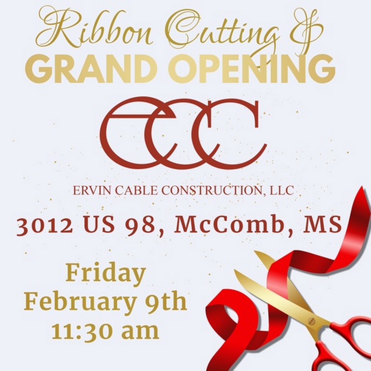 Ribbon Cutting & Grand Opening for Ervin Cable Construction Feb 9
